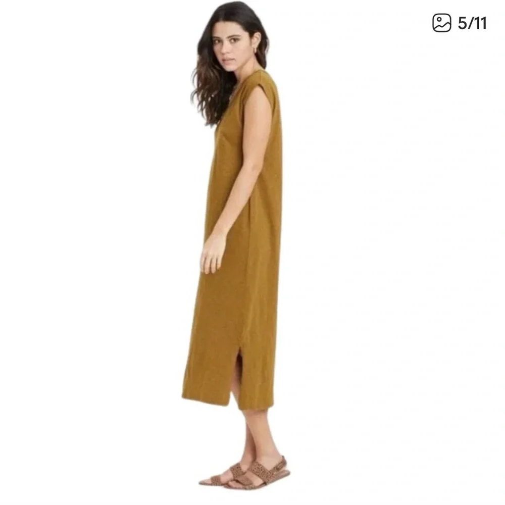 Universal Thread • Slub Knit T-Shirt Sleeveless Rust Mustard Midi Dress XS NWT - Picture 2 of 3